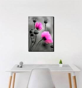 Moyen Tableau Fleurs de pavot rose monochrome