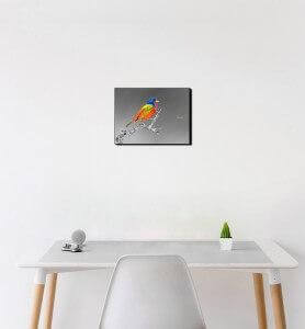 Petit Tableau Passerin l’oiseau multicolore noir et blanc