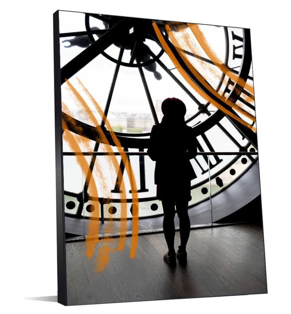 Photo noir et blanc de l'horloge du Musée d'Orsay