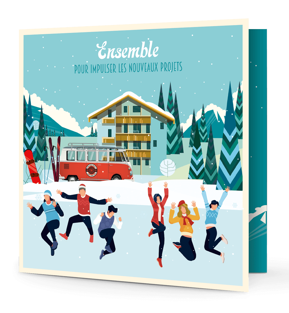 Carte de vœux Noël à la montagne.