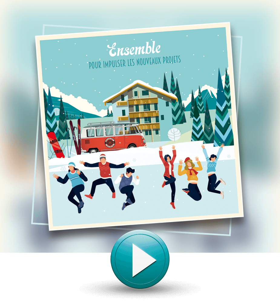 Ecard vidéo belle équipe à la montagne.