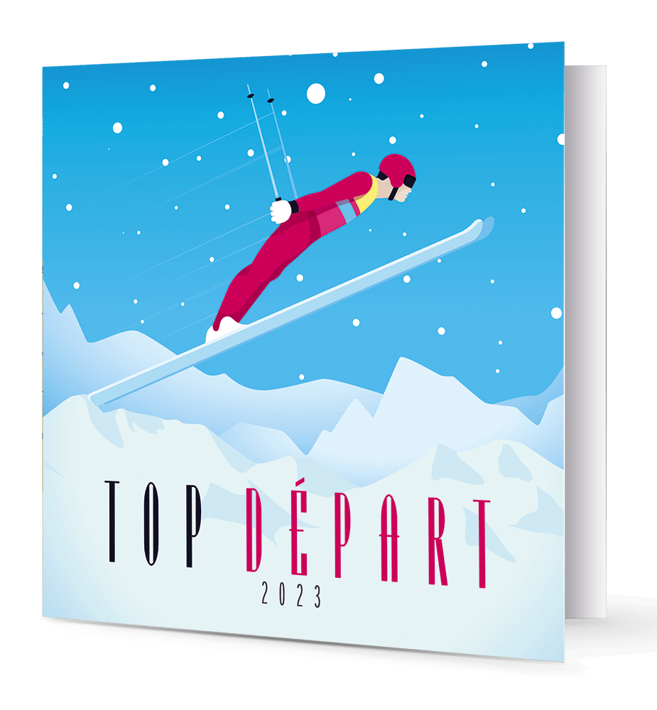Carte de vœux neige ski